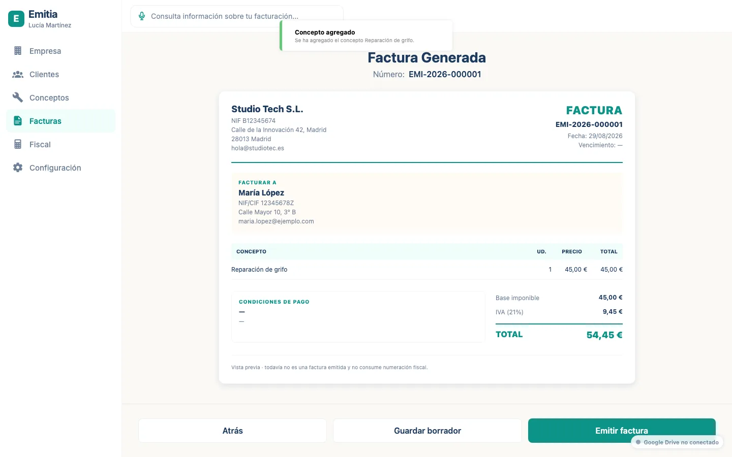 Abre a factura emitida